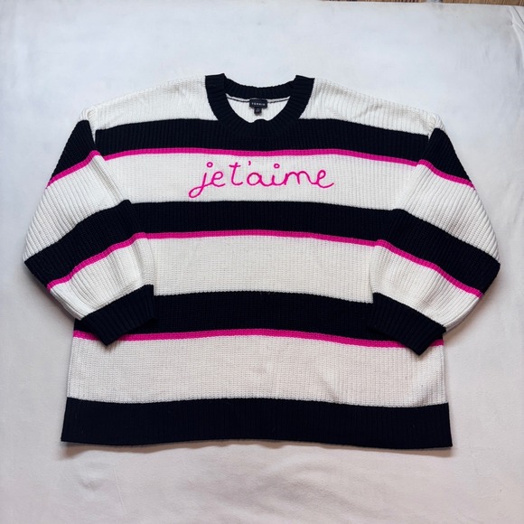 Torrid "Je T'aime" Knit Sweater Plus Size 3 Women's Black pink‎ white - Picture 2 of 7